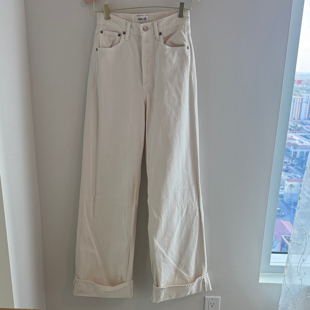 AGOLDE Wide Leg High Rise Dame Cuffed Crean Women’s Jeans - Picture 2 of 4